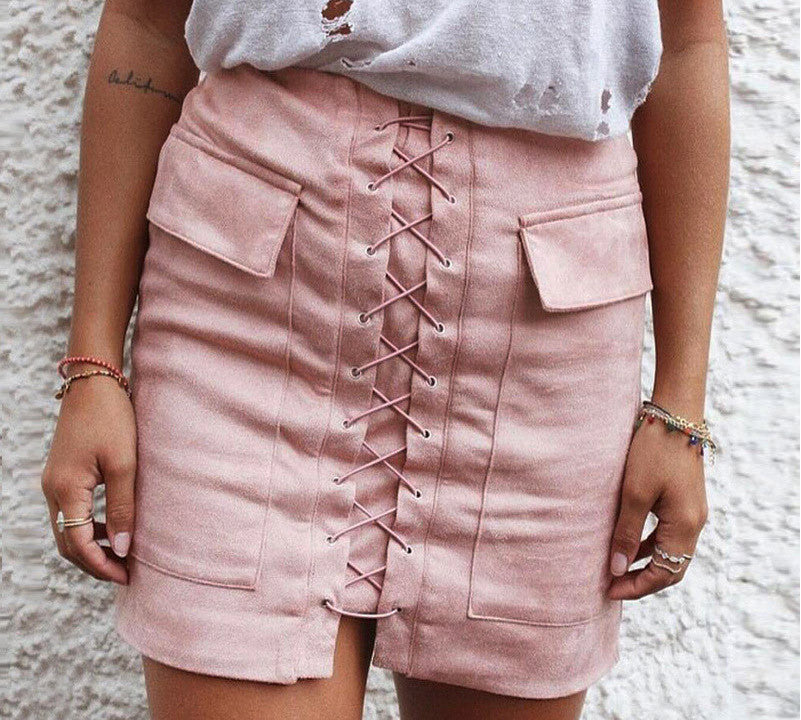 Online discount shop Australia - Fashion Womens Lace-up Leather Suede Pencil Skirt  Cross High Waist Mini Skirt Zipper Split Bodycon Short Skirts