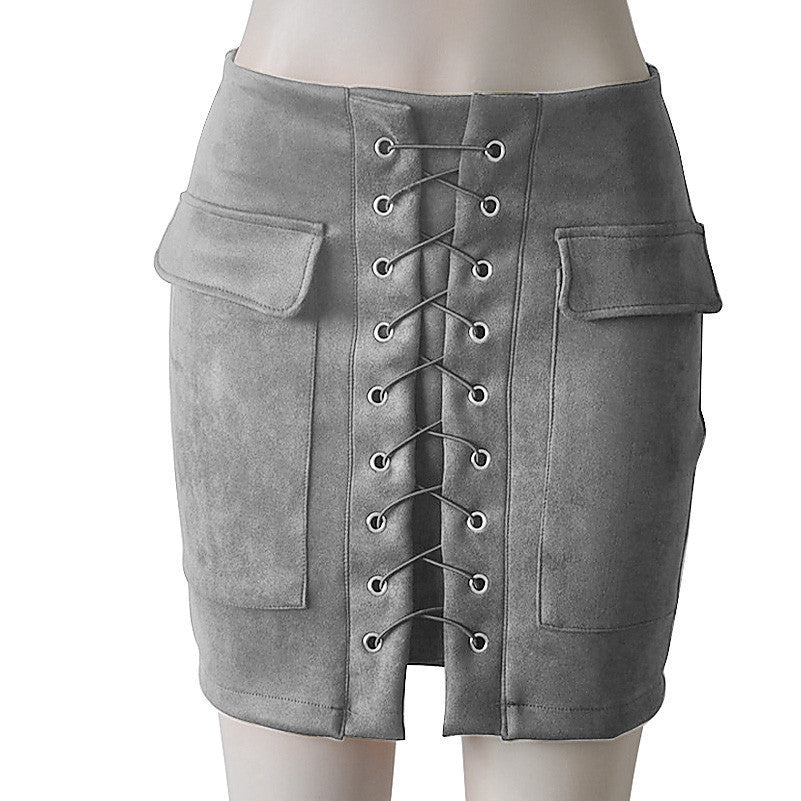 Online discount shop Australia - Fashion Womens Lace-up Leather Suede Pencil Skirt  Cross High Waist Mini Skirt Zipper Split Bodycon Short Skirts