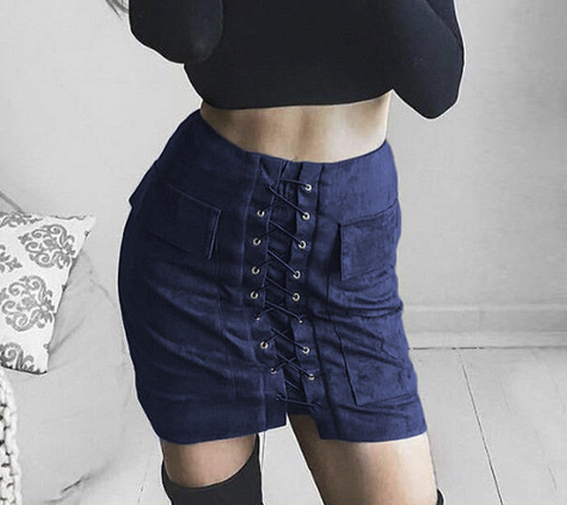 Online discount shop Australia - Fashion Womens Lace-up Leather Suede Pencil Skirt  Cross High Waist Mini Skirt Zipper Split Bodycon Short Skirts