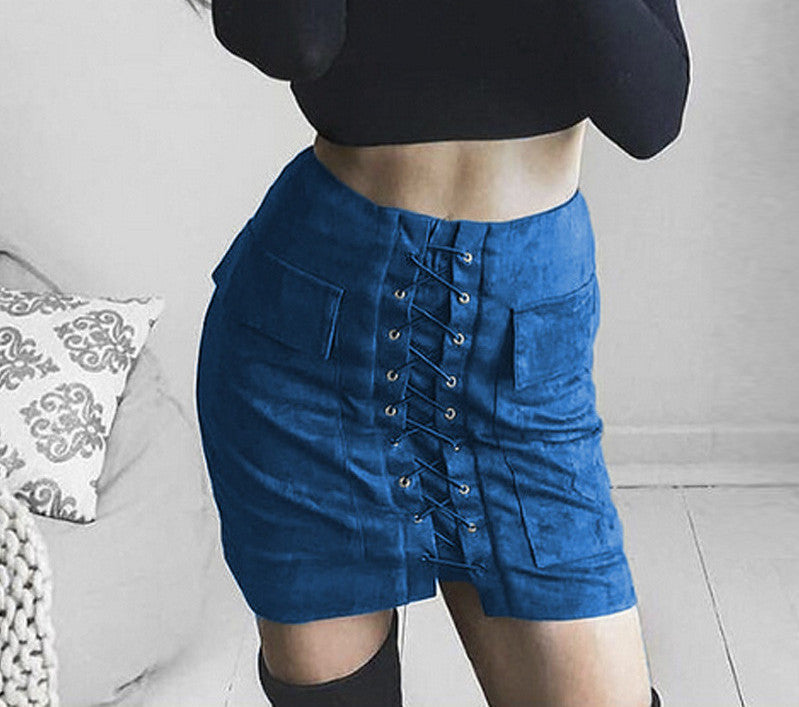 Online discount shop Australia - Fashion Womens Lace-up Leather Suede Pencil Skirt  Cross High Waist Mini Skirt Zipper Split Bodycon Short Skirts