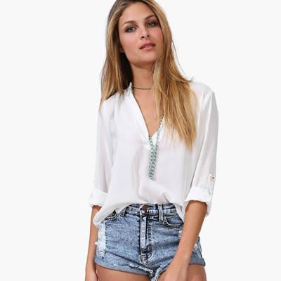 Women Blouses Women Clothing Long Sleeve Chiffon Shirts V neck Women's Casual Tops