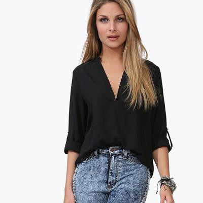 Women Blouses Women Clothing Long Sleeve Chiffon Shirts V neck Women's Casual Tops