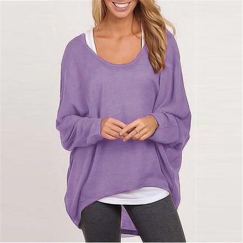 Women Batwing Long Sleeve Shirts Female Casual Loose Solid Tops Plus Size 9 Color