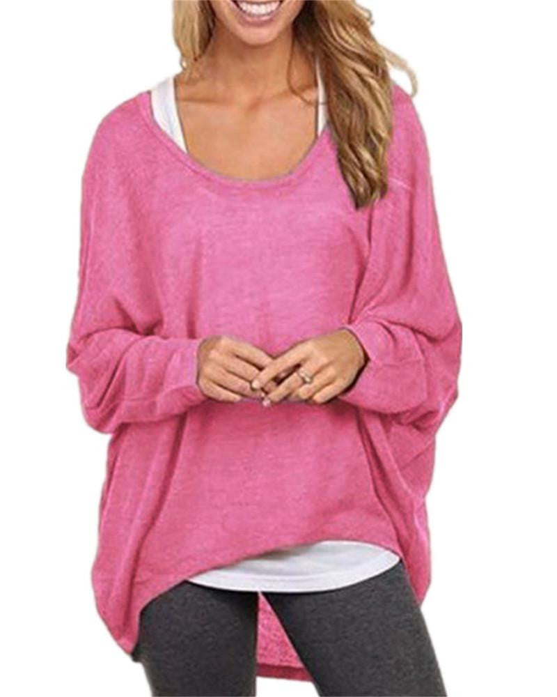 Women Batwing Long Sleeve Shirts Female Casual Loose Solid Tops Plus Size 9 Color