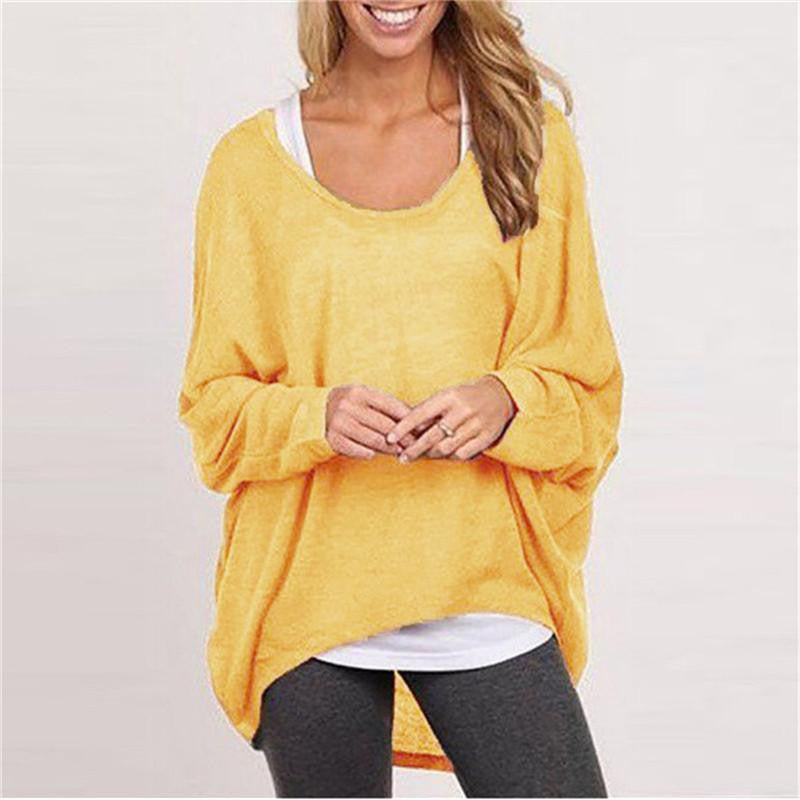 Women Batwing Long Sleeve Shirts Female Casual Loose Solid Tops Plus Size 9 Color