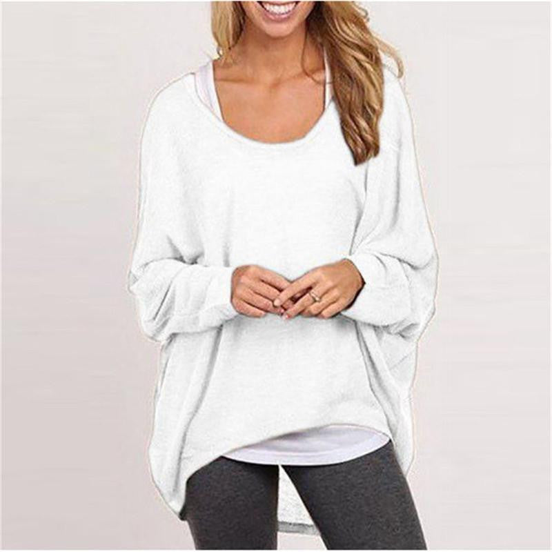 Women Batwing Long Sleeve Shirts Female Casual Loose Solid Tops Plus Size 9 Color