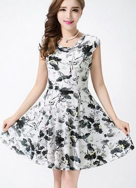 Women Summer Milk Silk Dress Short Sleeves Vintage Printed Flower Print sundress Casual sexy bodycon Dresses