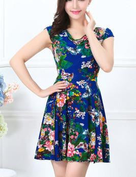 Women Summer Milk Silk Dress Short Sleeves Vintage Printed Flower Print sundress Casual sexy bodycon Dresses