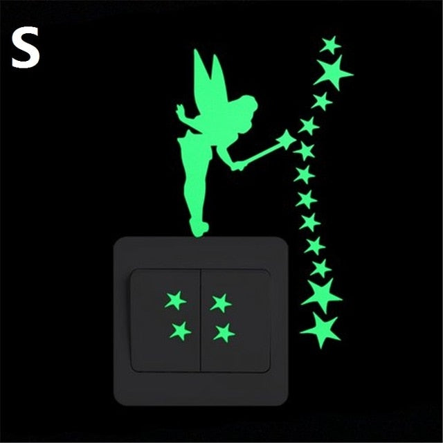 Cartoon Luminous Switch Sticker Glow in the Dark Wall Stickers Home Decor Kids Room Decoration Sticker Decal Cat Fairy Moon Star-Dollar Bargains Online Shopping Australia