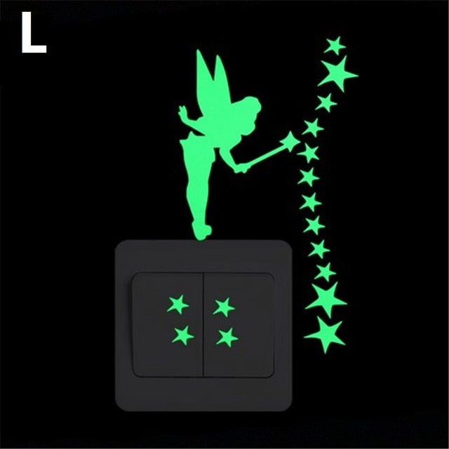 Cartoon Luminous Switch Sticker Glow in the Dark Wall Stickers Home Decor Kids Room Decoration Sticker Decal Cat Fairy Moon Star-Dollar Bargains Online Shopping Australia