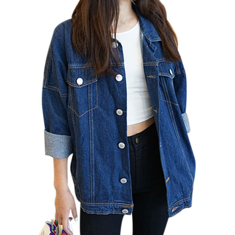 Online discount shop Australia - Bomber Jacket Women Single Breasted Women Denim Jacket Long Sleeved Jacket Women Loose Chaquetas