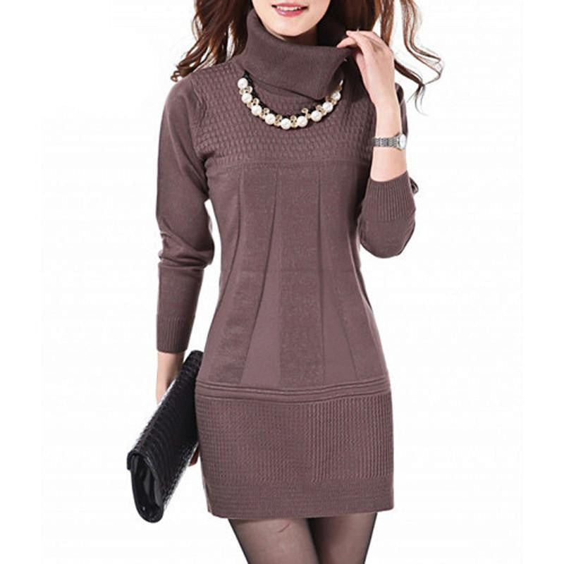 Women Knitted Dress Ladies Casual Turtleneck And O-neck Plus Size O-Neck Women Plus Size Winter Dresses WZQ039