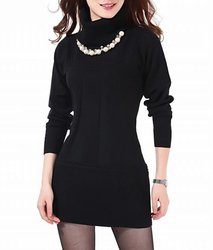 Women Knitted Dress Ladies Casual Turtleneck And O-neck Plus Size O-Neck Women Plus Size Winter Dresses WZQ039