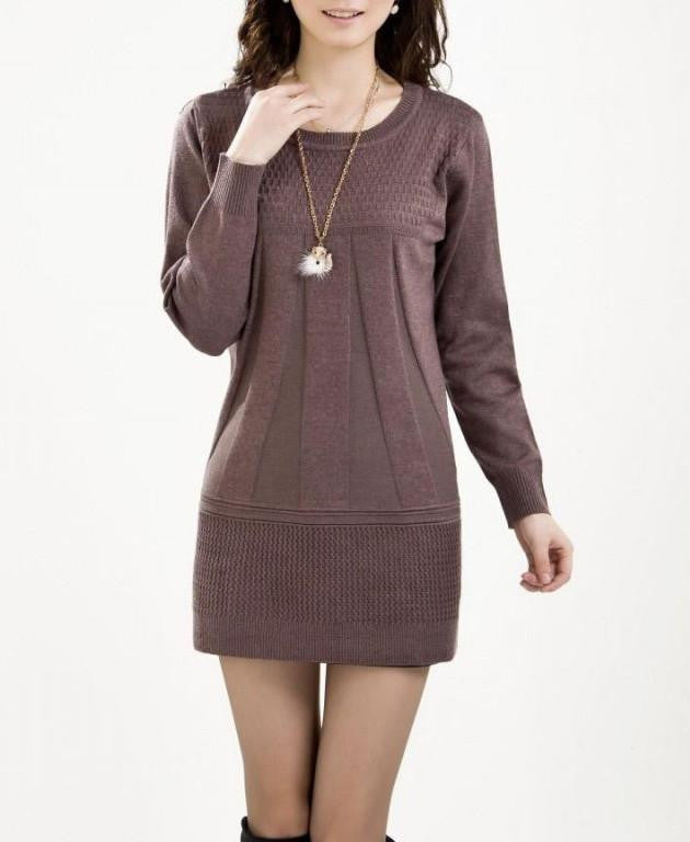 Women Knitted Dress Ladies Casual Turtleneck And O-neck Plus Size O-Neck Women Plus Size Winter Dresses WZQ039