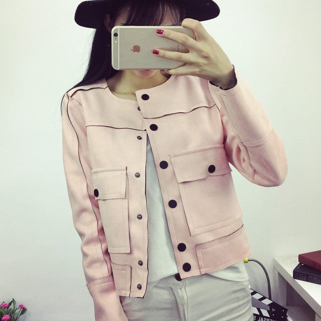 Retro Military Green Jacket Fashion Casual Suede Outerwear Coats Women Tops