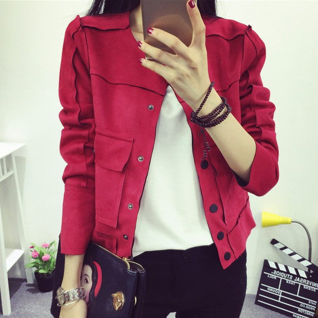 Retro Military Green Jacket Fashion Casual Suede Outerwear Coats Women Tops