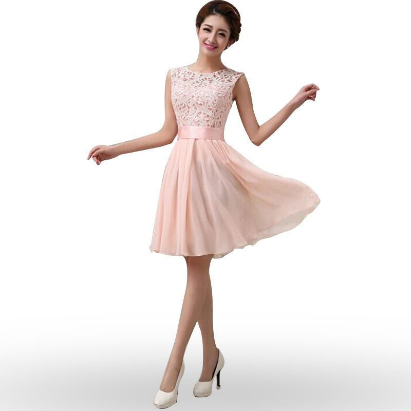 Women Summer Style Dress Sleeveless Elegant Lace Chiffon Princess Knee Length Party Dresses