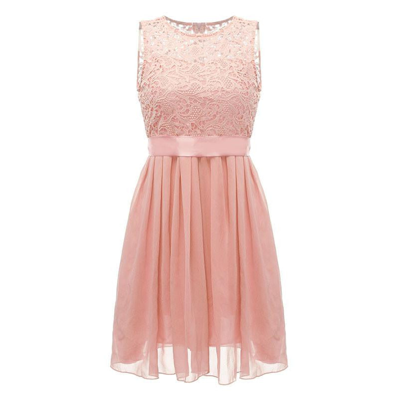 Women Summer Style Dress Sleeveless Elegant Lace Chiffon Princess Knee Length Party Dresses