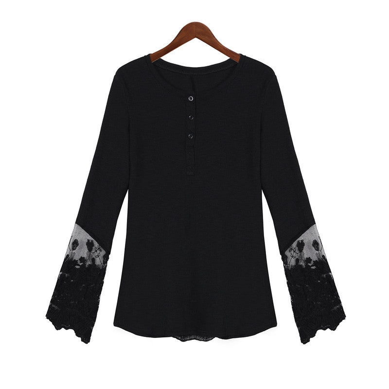 Online discount shop Australia - Ladies Women Tops Lace Long Sleeve O-Neck Casual Blouse S-4XL