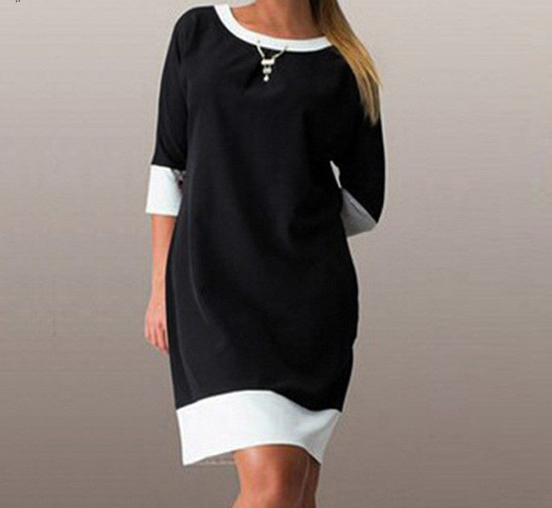 Plus Size L-6XL Fashion Womens Autumn Dress Half Sleeve Patchwork Casual Loose T -shirt Straight Dresses Vestidos