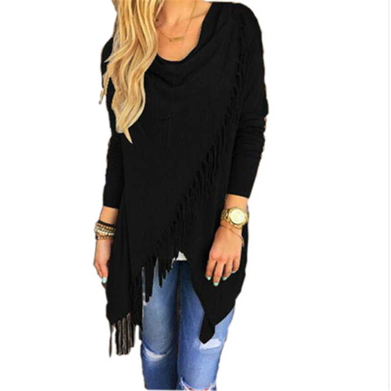 Online discount shop Australia - Fashion Dress Casual Women Long Sleeve Slim Tassel Slash Winter Cotton Clothing Loose Black Dress