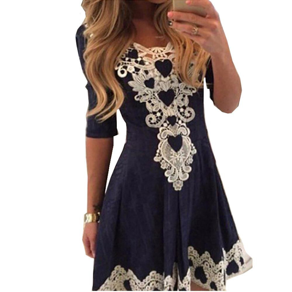 Summer Spring Lace Dress Women 2017 Vestido Womens Evening Party Dresses V-Neck Half Sleeve Casual Dress Vestido Femininos