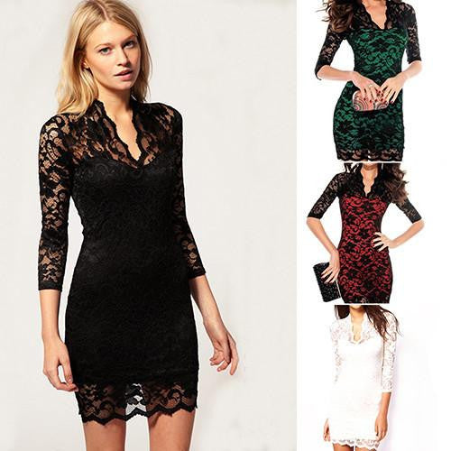 Women's Hollow Floral Lace Dress Evening Party Slim Fit Mini Wrap Dress