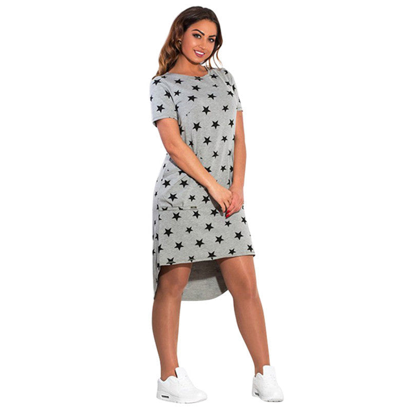 Online discount shop Australia - Fashion Print Star summer women dresses plus size women clothing Short Sleeve Knee-Length dress casual o-neck loose dress