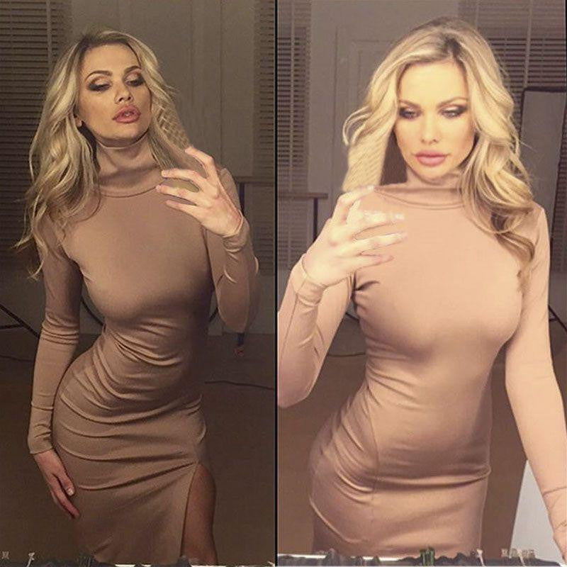 Club Dress Autumn Winter Turtleneck Dresses High Split Bodycon Party Dress Long Sleeve Midi Bandage Dress Vestido