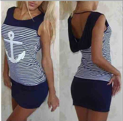 Online discount shop Australia - Fashion Design Girls Summer Women Dress Anchors Robe Sexy Package Hip Striped Bandage Dress Women's Casual Clothes