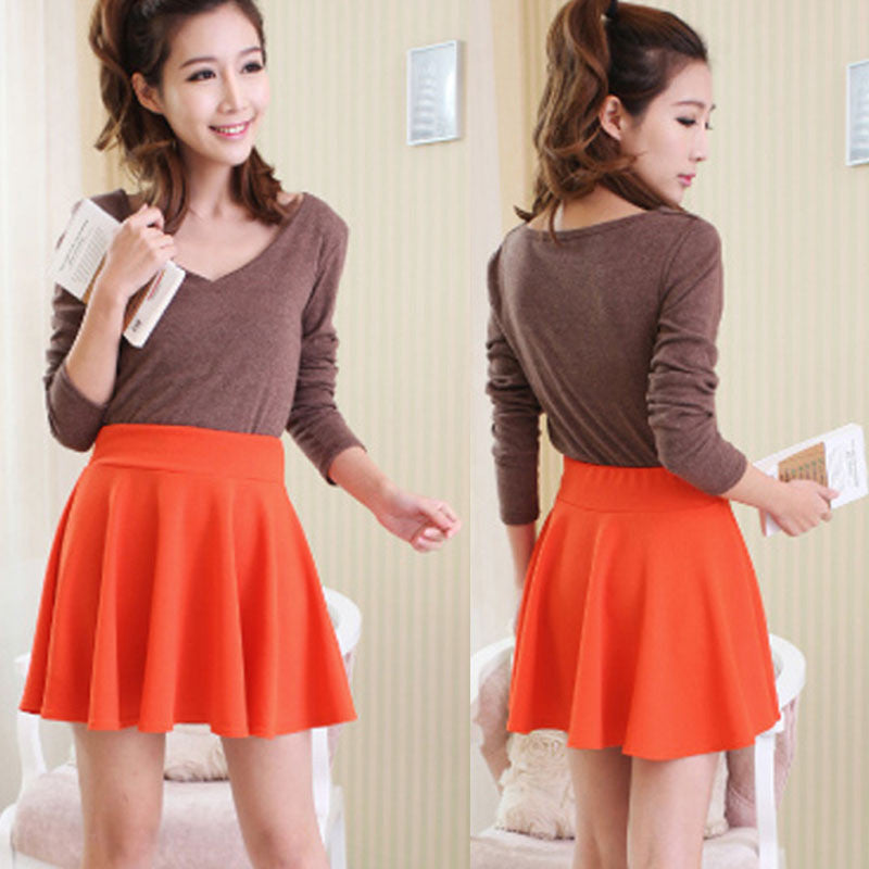 Online discount shop Australia - Ladies High Elastic Skirt Waist Cotton Pleated Mini Skirt Short Skirt OL Slim