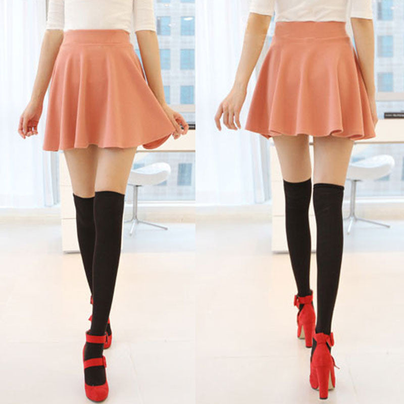 Online discount shop Australia - Ladies High Elastic Skirt Waist Cotton Pleated Mini Skirt Short Skirt OL Slim