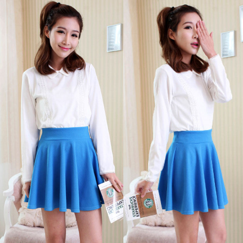 Online discount shop Australia - Ladies High Elastic Skirt Waist Cotton Pleated Mini Skirt Short Skirt OL Slim