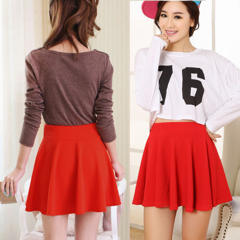 Online discount shop Australia - Ladies High Elastic Skirt Waist Cotton Pleated Mini Skirt Short Skirt OL Slim