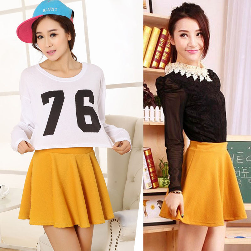 Online discount shop Australia - Ladies High Elastic Skirt Waist Cotton Pleated Mini Skirt Short Skirt OL Slim