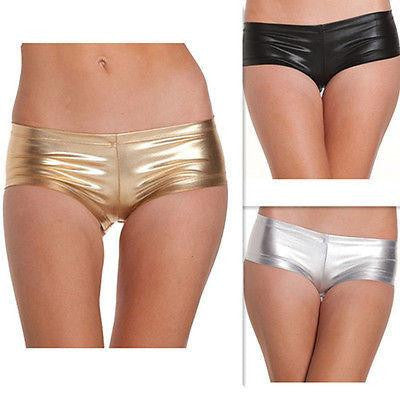 Women Ladies Shiny SEXY WET LOOK Mini Short Stretchy short Tutu Metallic Dan