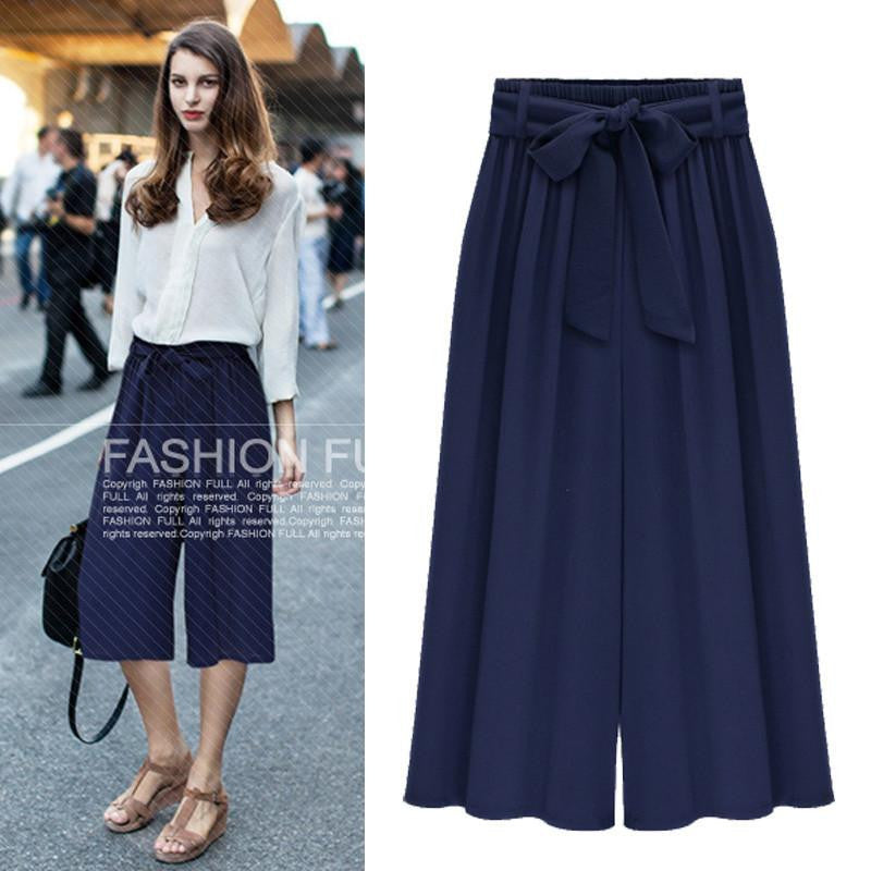 XXXL 4XL 5XL Plus Size Trousers for Women Elegant Style Elastic Waist Loose Casual Chiffon Wide Leg Pants