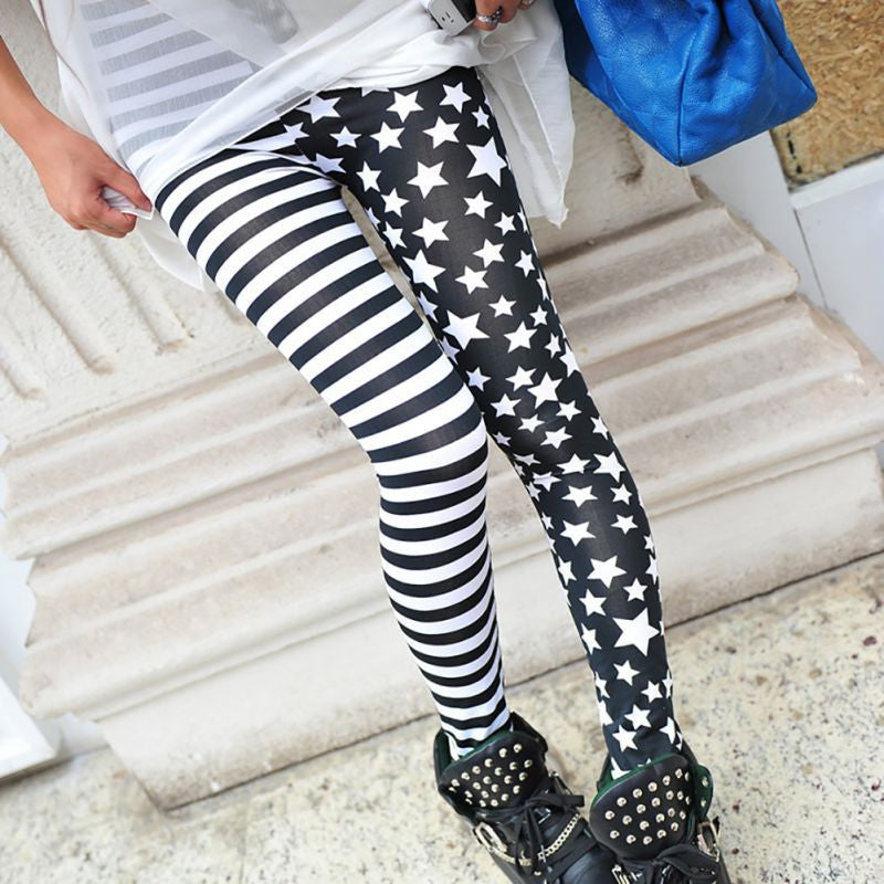 Online discount shop Australia - Breathable Pants Women Leggings Stars Stitching Stripe Leggings Elastic for Girls