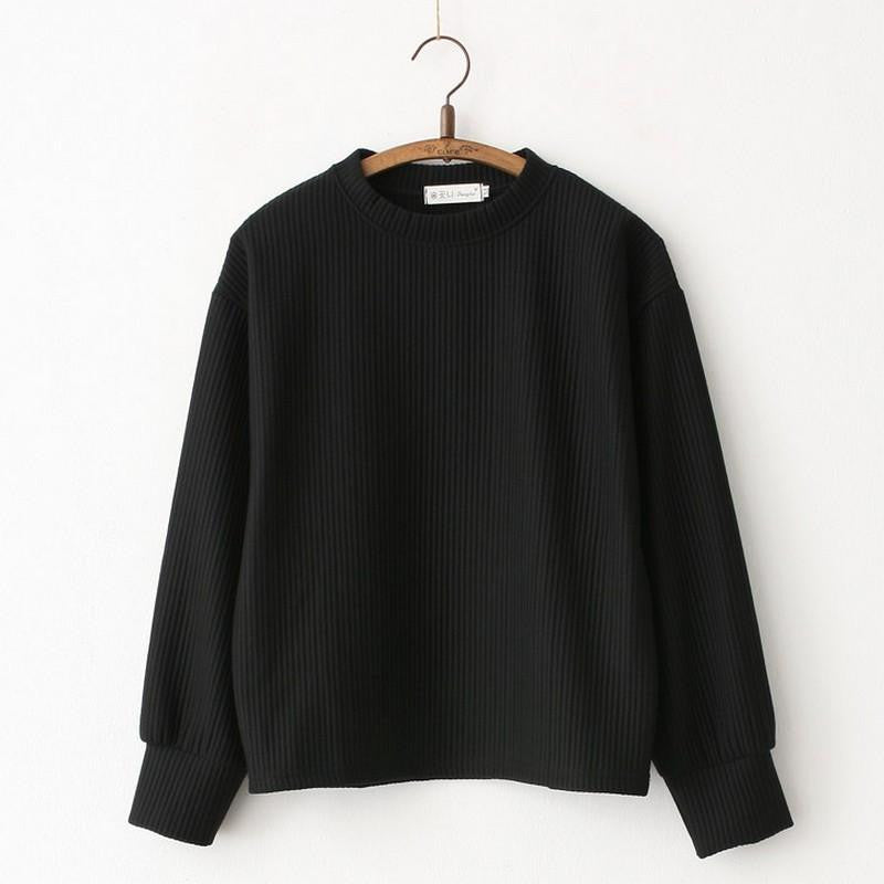 Women Ribbed Sweatshirt Solid Long Sleeves Round Neck Women Sweatshirts Plus Size M-XXL