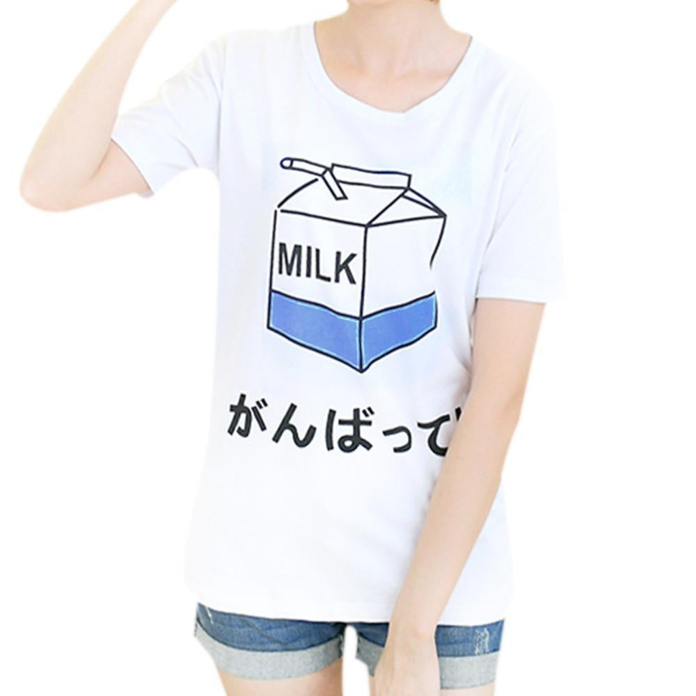 women's t shirt Korean ladies tees cute milk printing female tops student short-sleeved loose T-shirt