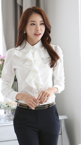 Online discount shop Australia - New Arrival Chiffon Long Sleeve Shirt Style Fashion Ladies White Black Office Blouses Women Cothes 8C81