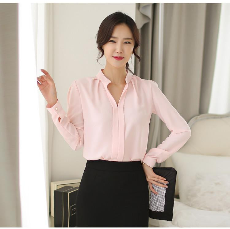 Womens Long Sleeve White Elegant Chiffon Blouse Shirt Ladies V-Neck Blouses Female Office Plus Size