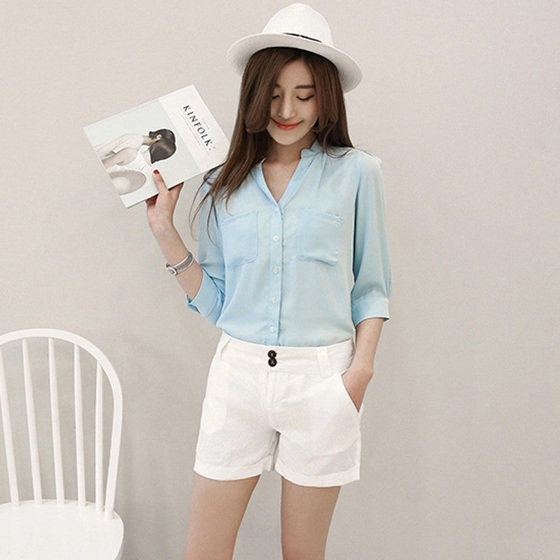 Online discount shop Australia - Chiffon Blouses Shirts Women Blouse 3/4 Sleeve Blouse Woman Tops Fashion Clothing Female Ladies Office Shirts Brand Style