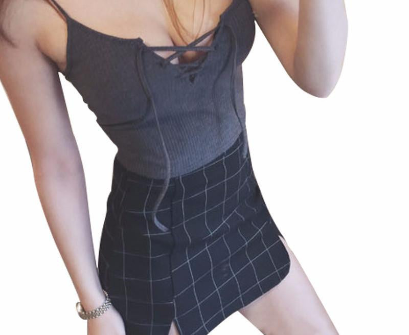 Women Front Cross Bandage Strappy Bustier Casual Crop Tank Top Brandy Melville Knitted