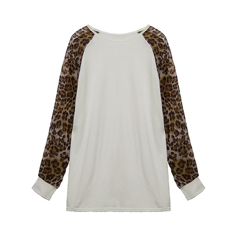 Women Ladies Long Sleeve Leopard Patchwork Loose Casual Tee Tops Casual Plus Size