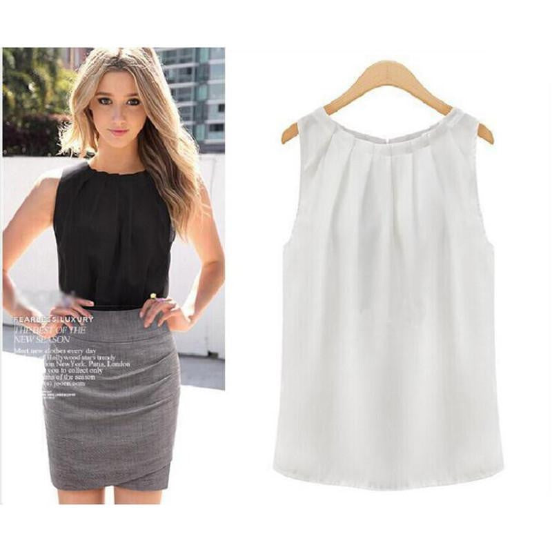 Fashion Women Lady Girls Elegant Solid Collar Sleeveless Chiffon Vest Tank Tops Blouse Gift