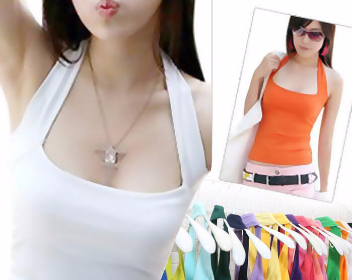 Women Halter Neck Sheath slim vest sexy camis soft Candy colors cotton shirt tank tops sleeveless garment for girl