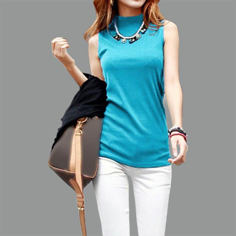 Online discount shop Australia - brand new arrive women fashion sleeveless  cotton turtleneck solid tops tees  women 10 colors