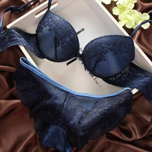 Women Lace Bra Set Cotton Embroidery Underwear Push Up Bra and Briefs