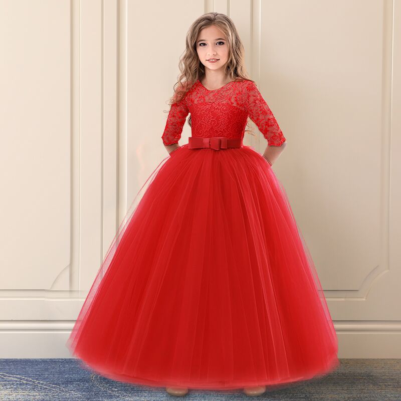 Dress Lace Flower Girls Wedding Party Children Clothing Elegant Long Gown